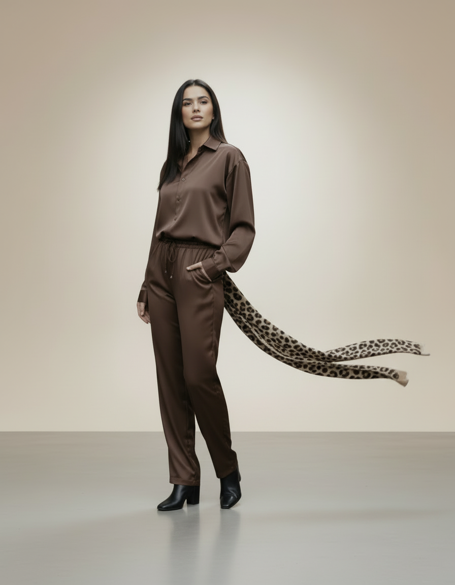 Ensemble ÉCLAT – Ensemble chic satin effet cuir, coupe droite