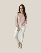 Pull rose poudré pailleté – manches bouffantes – Lumina Dolce Vita