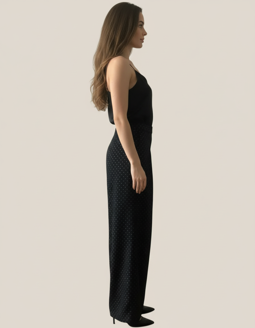 Pantalon ÉLYA Noir  Full Strass – Taille Haute Fluide Chic du 34 au 44