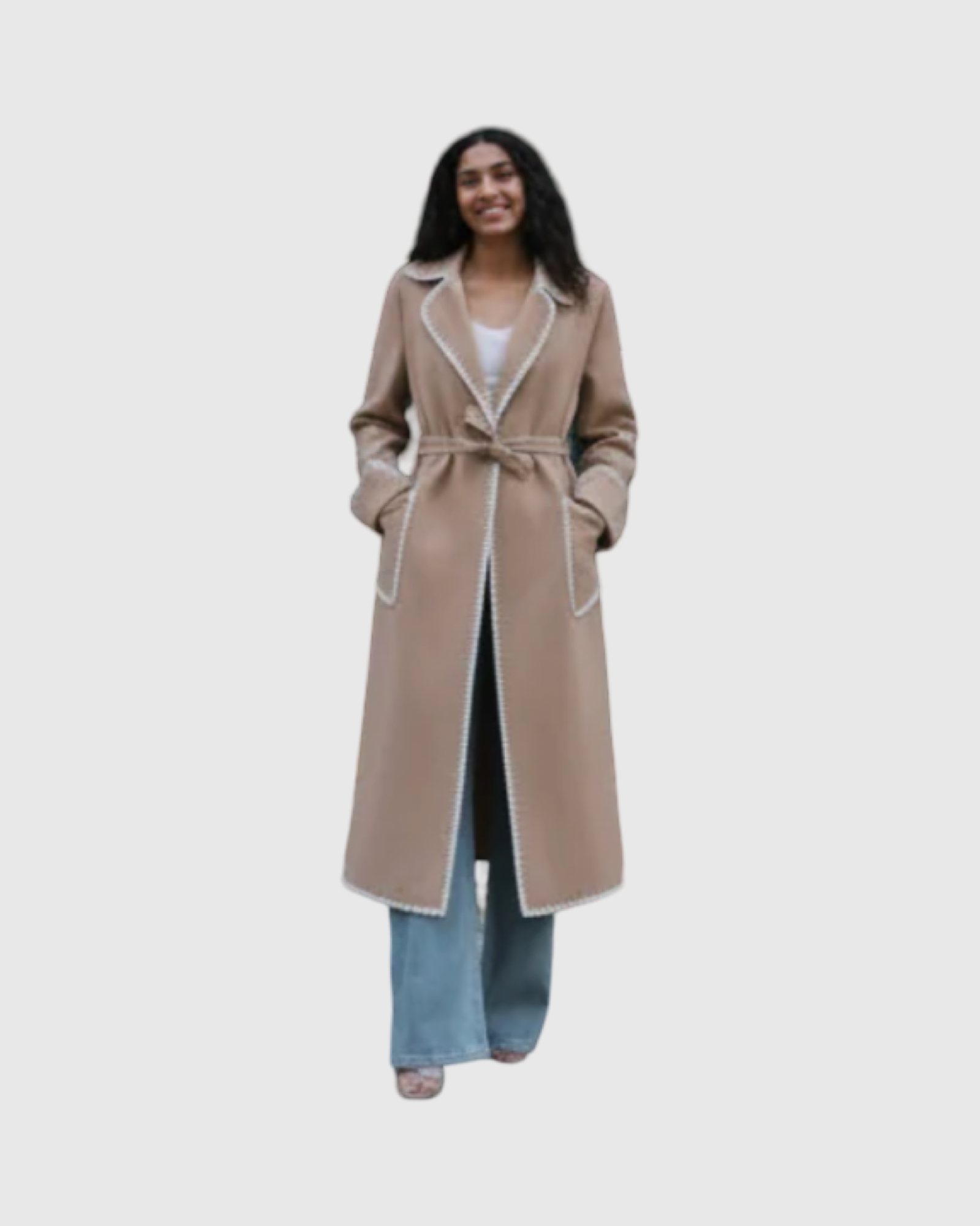 Manteau Long Laine Femme – Détails Contrastés Couture (Made in Italy)