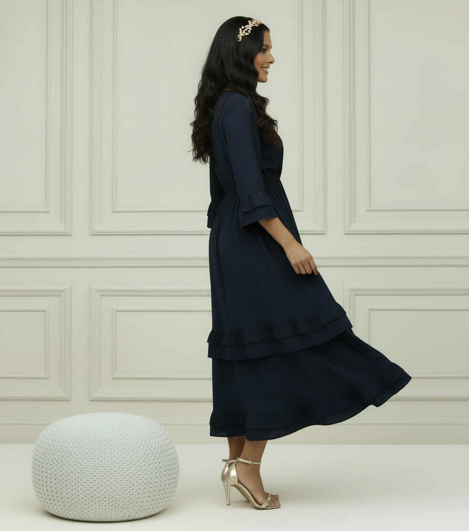 Robe longue cache-cœur Venezia – Bohème chic volantée Made in Italy