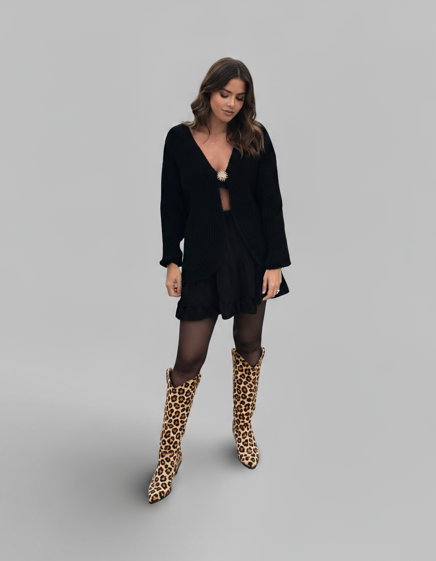 GILET A MAILLE BROCHE SOLEIL DORE PIECE UNIQUE