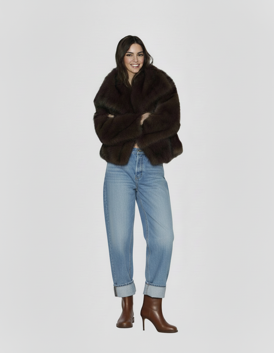 Manteau Diva Chocolat effet fourrure