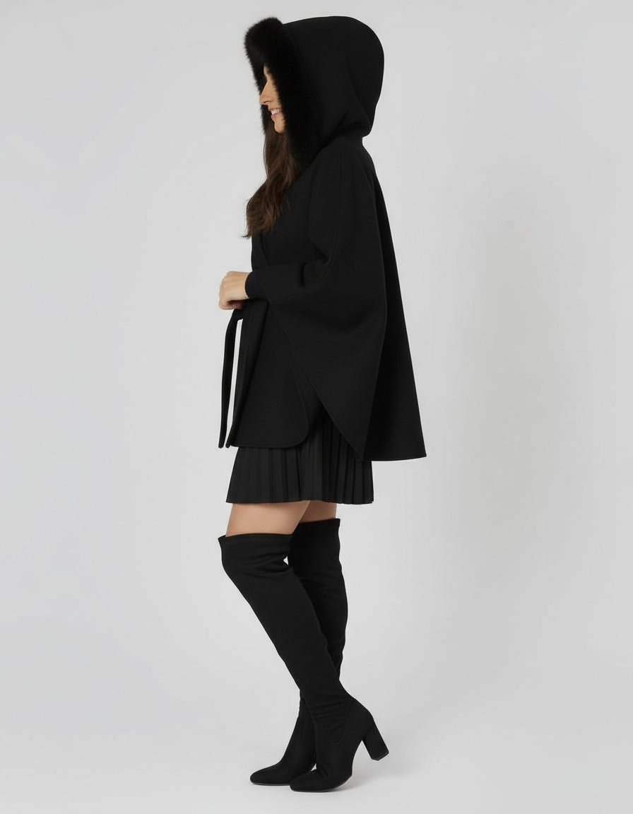 MANTEAU CAPE COL EFFET FOURRURE PIECE UNIQUE