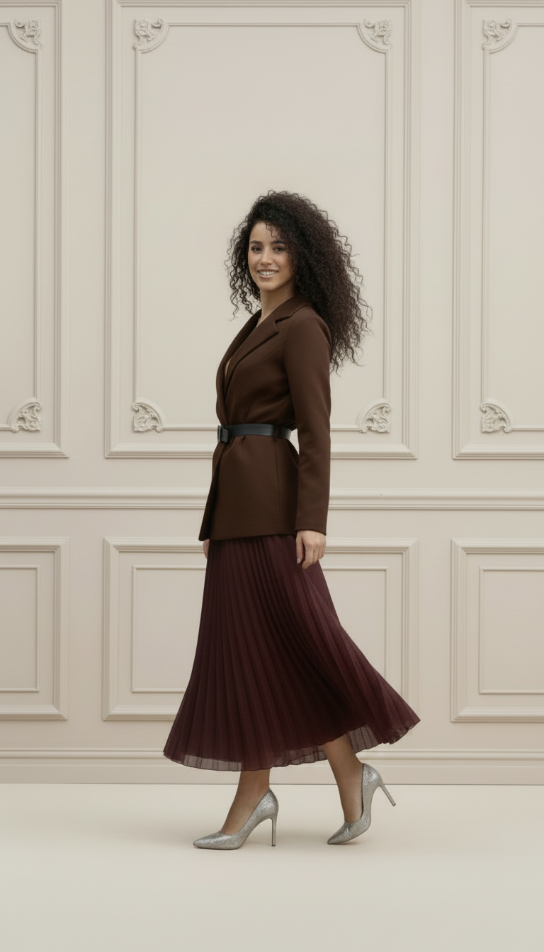 Robe-Blazer Victoria Bordeaux – Jupe Plissée Élégante & Moderne | Pièce Unique