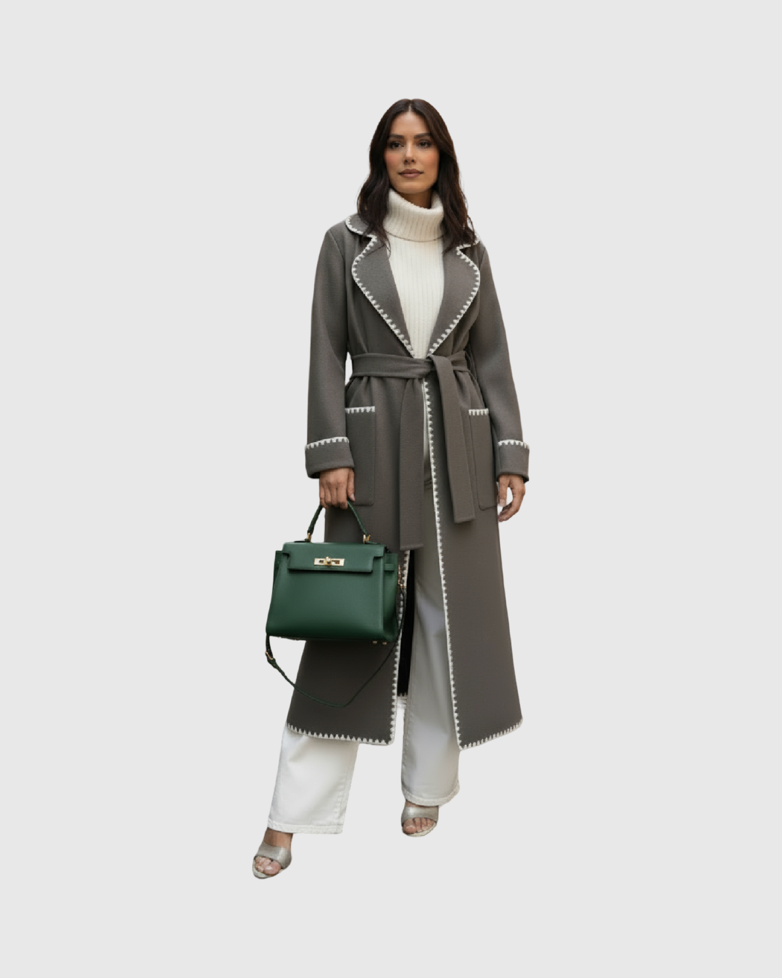 Manteau Long Laine Femme – Détails Contrastés Couture (Made in Italy)