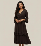 Robe longue cache-cœur Venezia – Bohème chic volantée Made in Italy