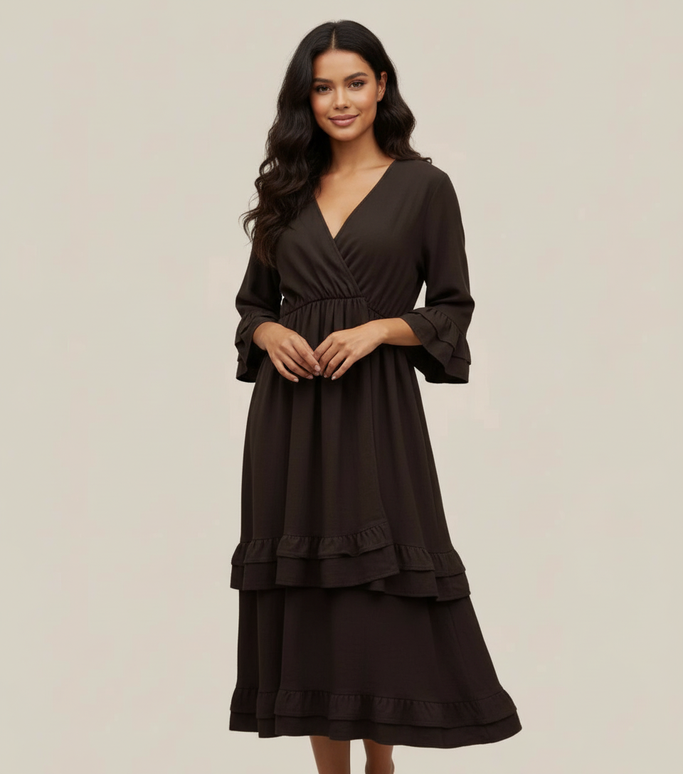 Robe longue cache-cœur Venezia – Bohème chic volantée Made in Italy