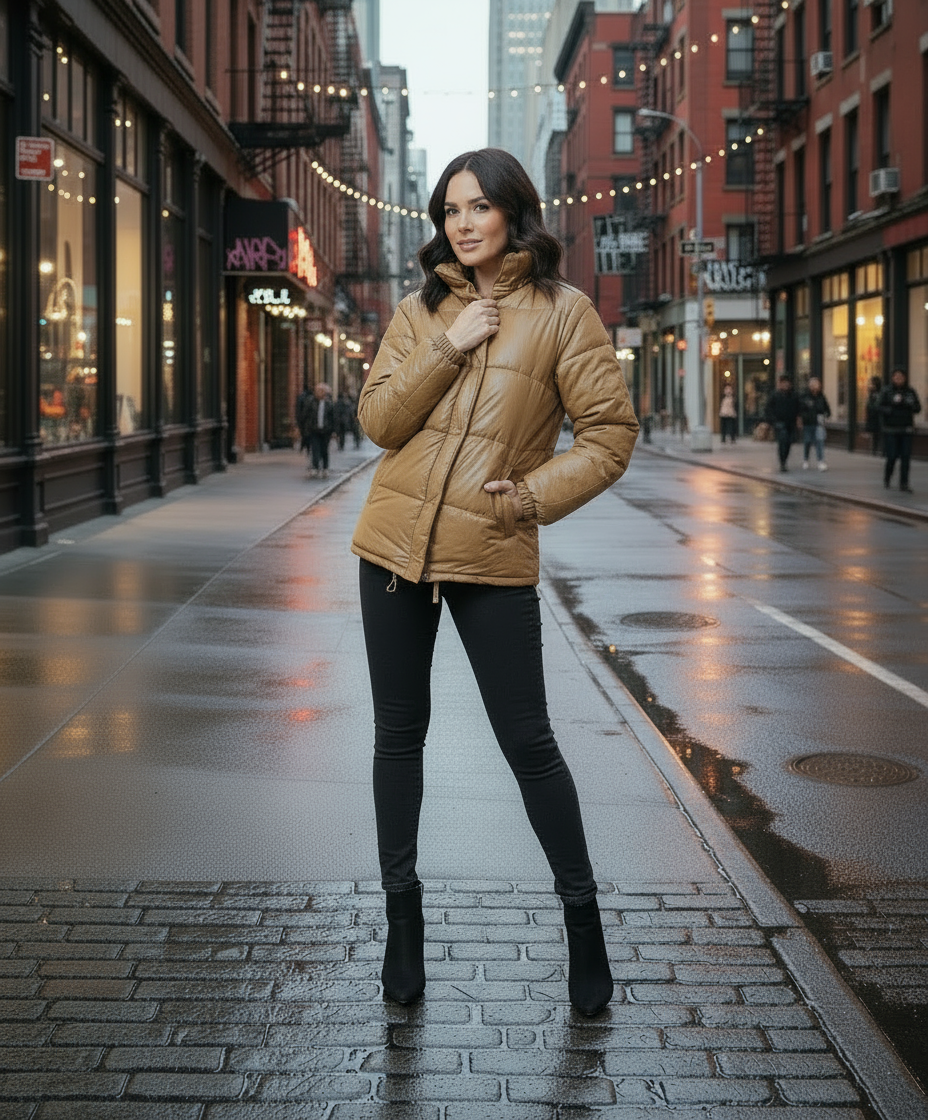 Doudoune chaude effet cuir