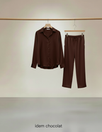 Ensemble ÉCLAT – Ensemble chic satin effet cuir, coupe droite