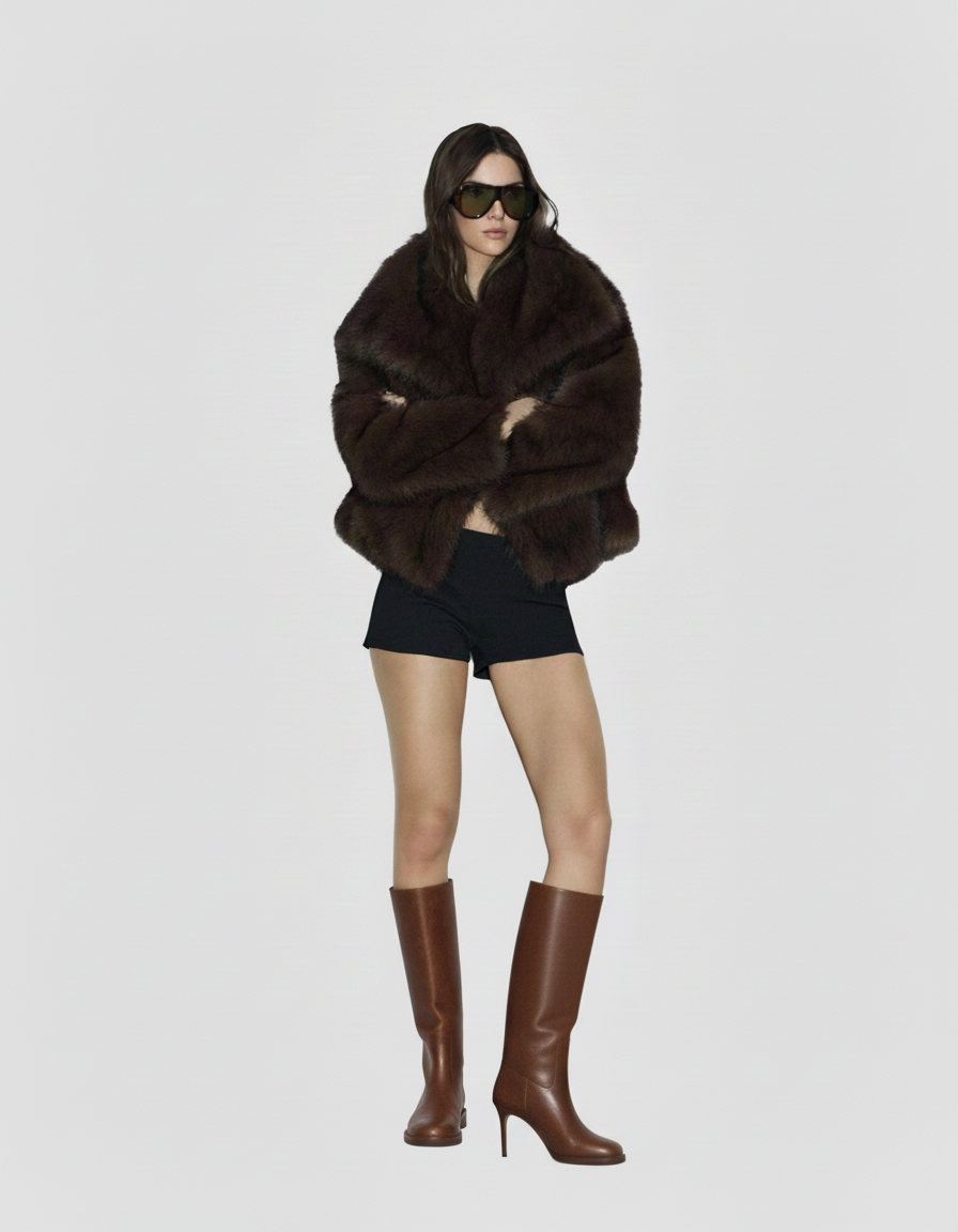 Manteau Diva Chocolat effet fourrure