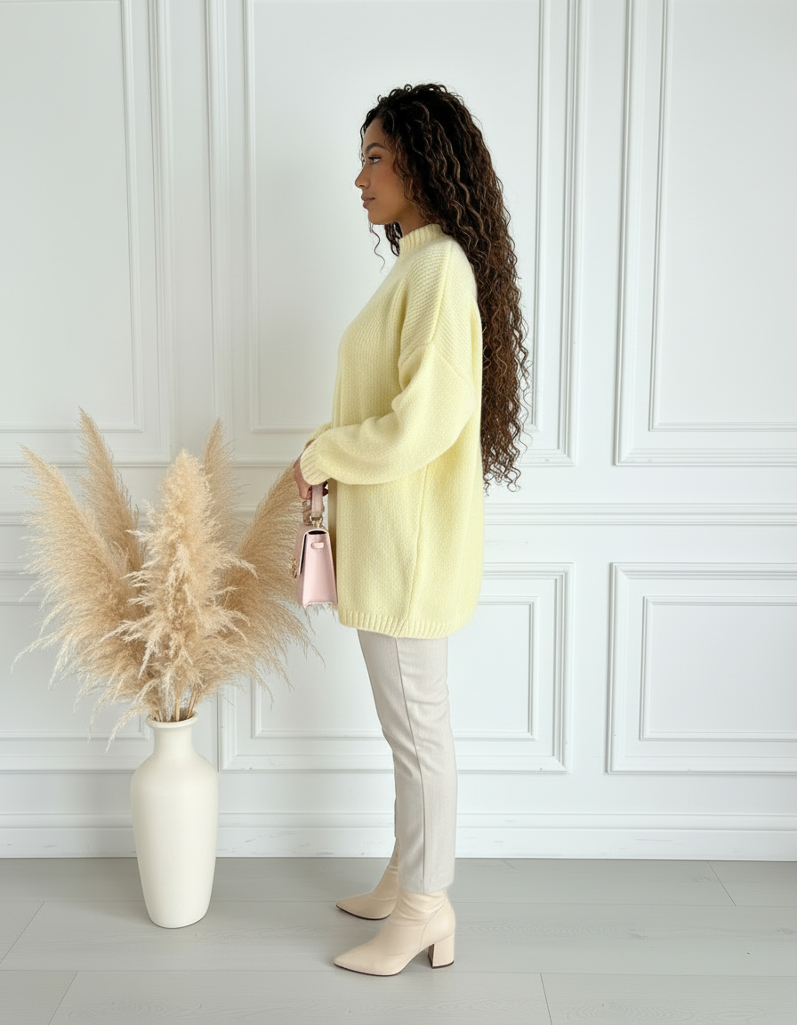 Pull Oversize Col Montant Femme – Maille Couture, Longue ou Courte Style Cocooning Chic