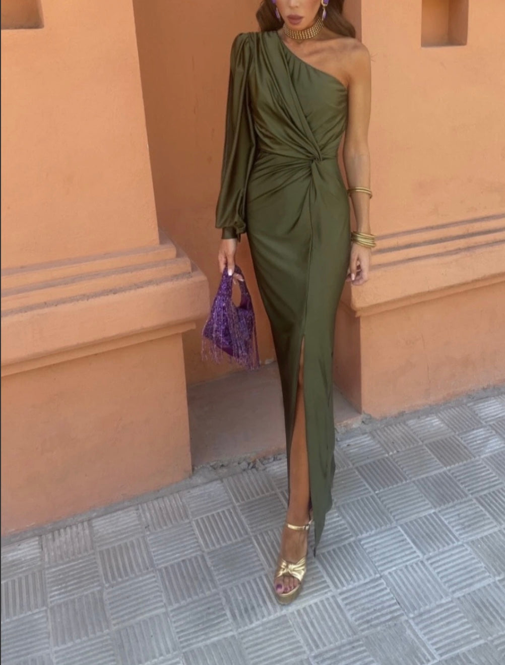 Robe Émeraude Royale–Asymétrique & Drapée