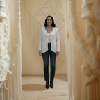 GILET A MAILLE BROCHE SOLEIL DORE PIECE UNIQUE