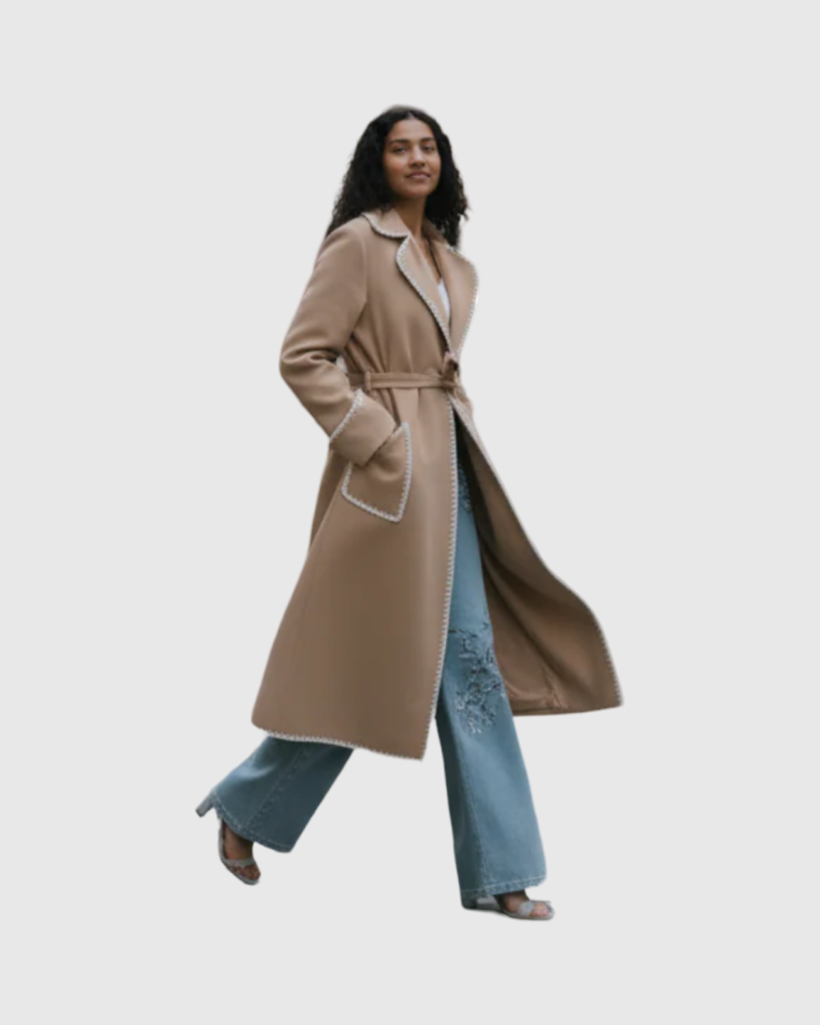 Manteau Long Laine Femme – Détails Contrastés Couture (Made in Italy)