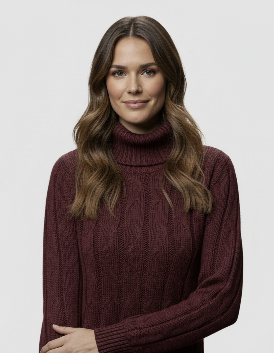 Robe Pull Longue Femme – Maille Torsadée & Col Roulé (Coupe Chic et Chaude)