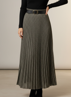 Jupe plissée tweed scintillante – Jupe longue taupe – Taille 34 à 44