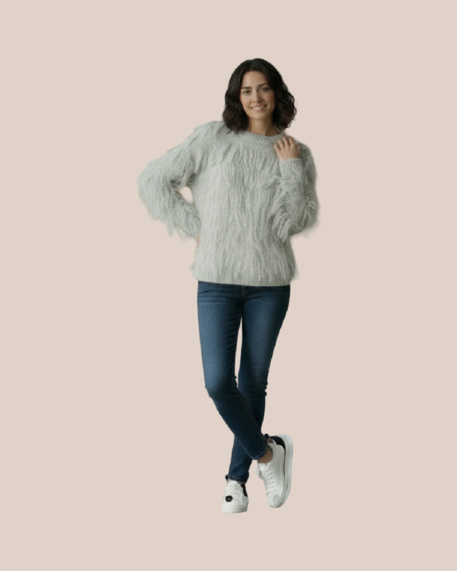 Pull  Manon Femme à Franges Écru – Maille Texturée Chic, Coupe Légèrement Oversize