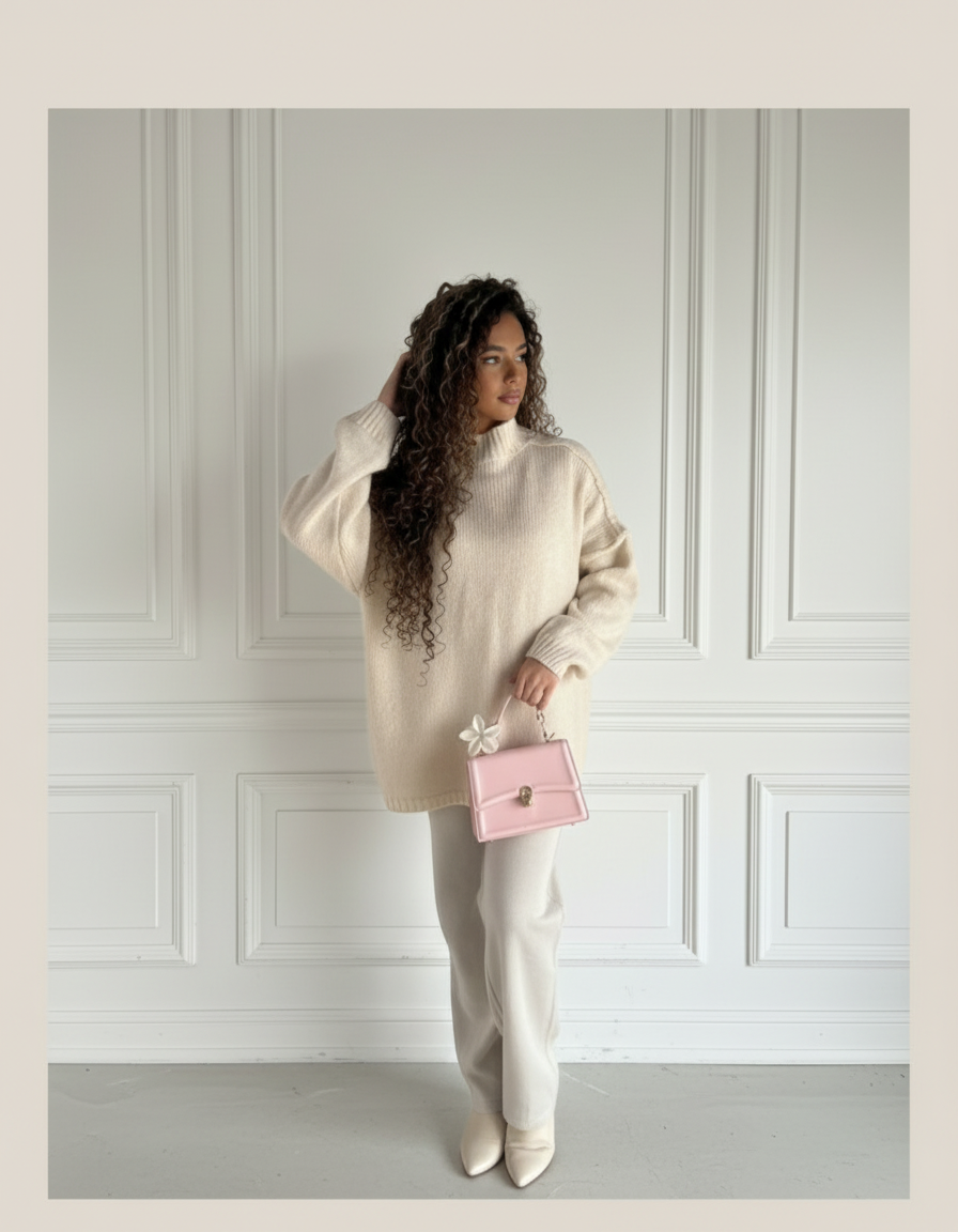 Pull Chiara Oversize Col Montant Femme – Maille Couture, Longue ou Courte Style Cocooning Chic