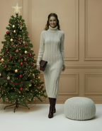 Robe Pull Longue Femme – Maille Torsadée & Col Roulé (Coupe Chic et Chaude)