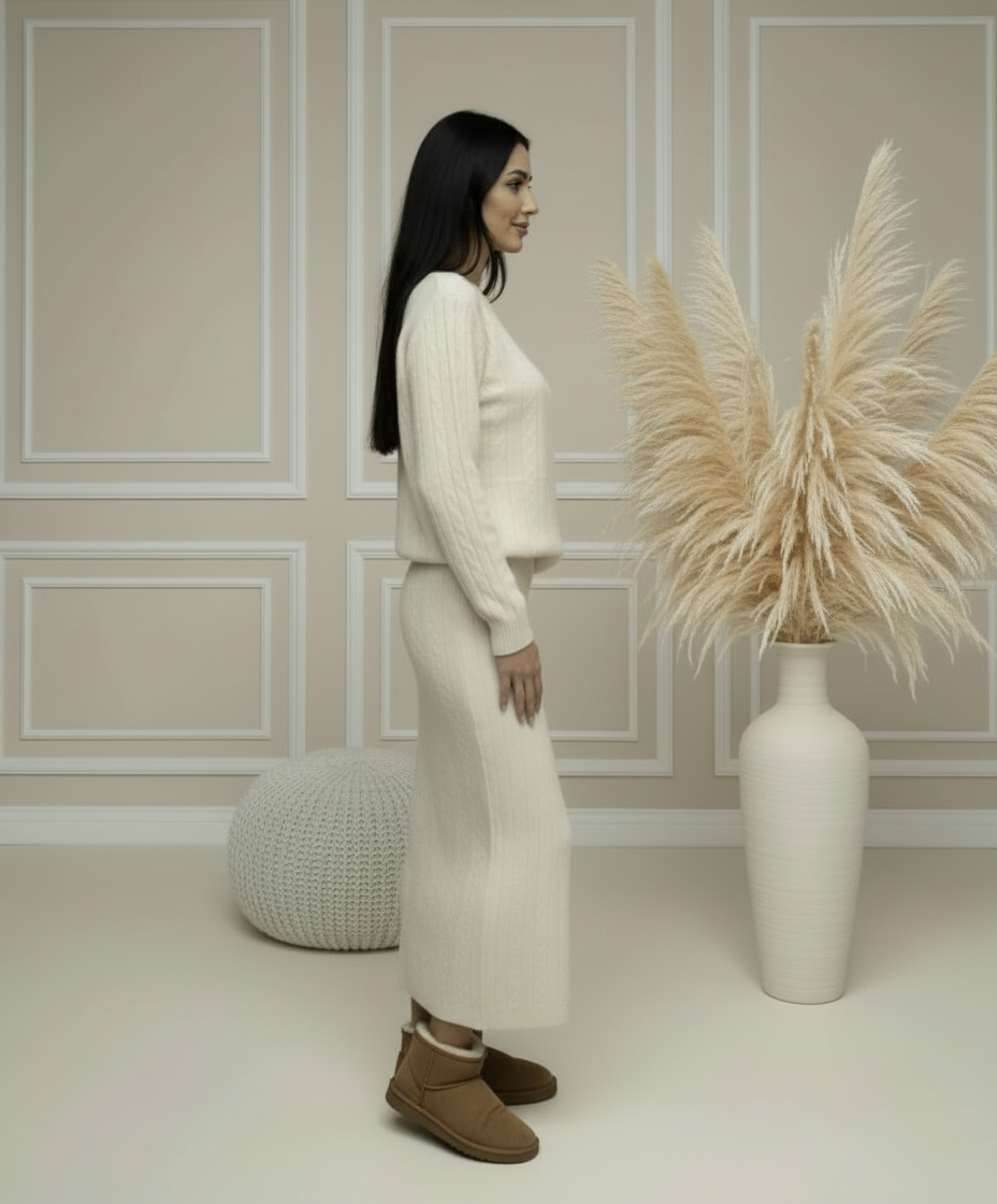 Ensemble maille Louna – Jupe longue & pull assorti – Chic et confortable