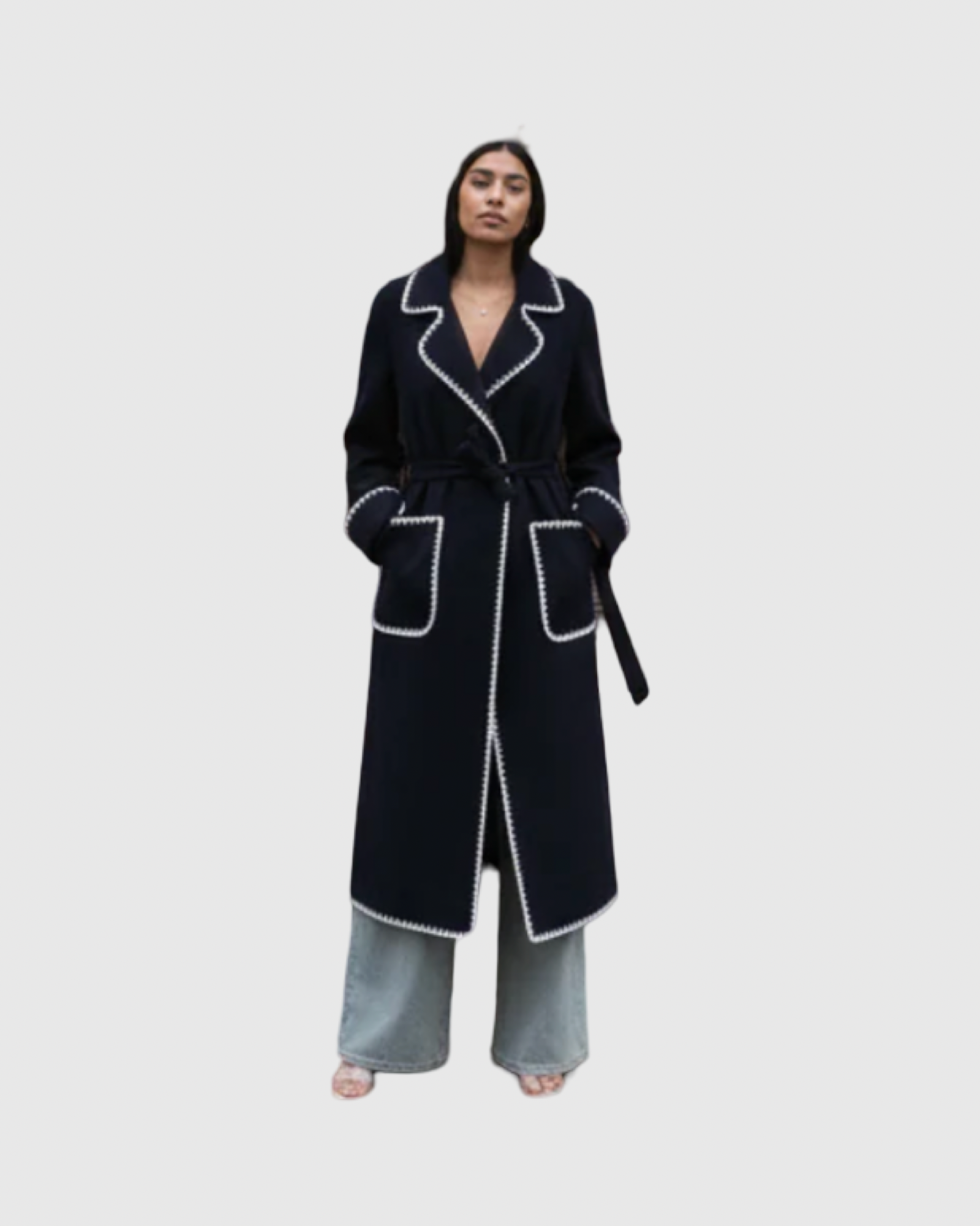 Manteau Long Laine Femme – Détails Contrastés Couture (Made in Italy)