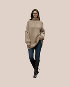 Pull Chiara Oversize Col Montant Femme – Maille Couture, Longue ou Courte (Style Cocooning Chic)