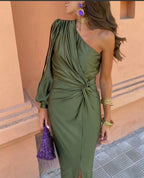 Robe Émeraude Royale–Asymétrique & Drapée