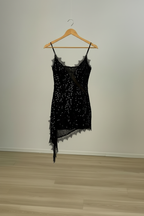 Robe Bella Notte Noir -Effet lingerie & sequins 