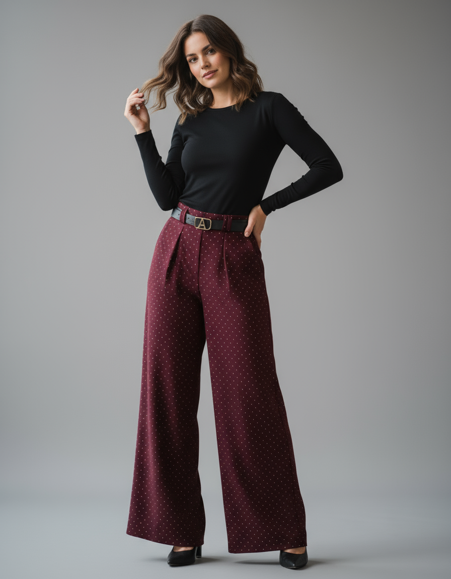 Pantalon Scintillant ÉLYA Bordeaux