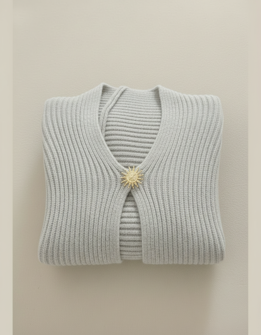 Gilet maille douce broche soleil – gilet court chic femme Made in Italy