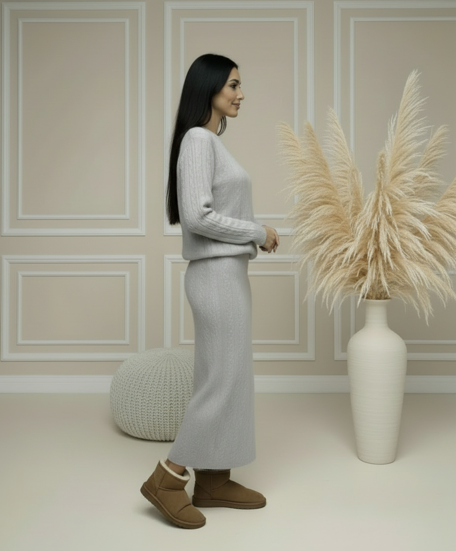 Ensemble maille Louna – Jupe longue & pull assorti – Chic et confortable