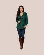 Blouse Vert Émeraude Décolleté Froncé avec Broche Étoile – Pièce Unique