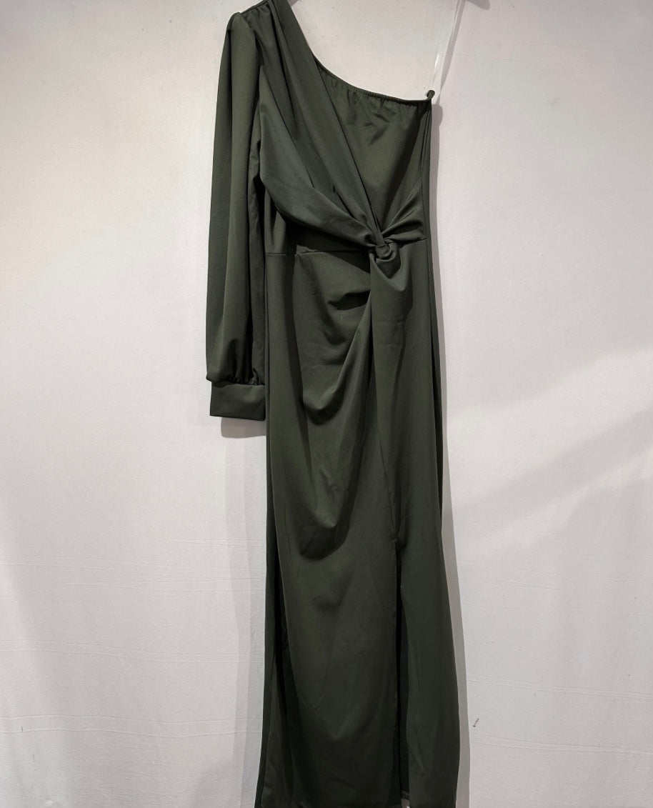 Robe Émeraude Royale–Asymétrique & Drapée