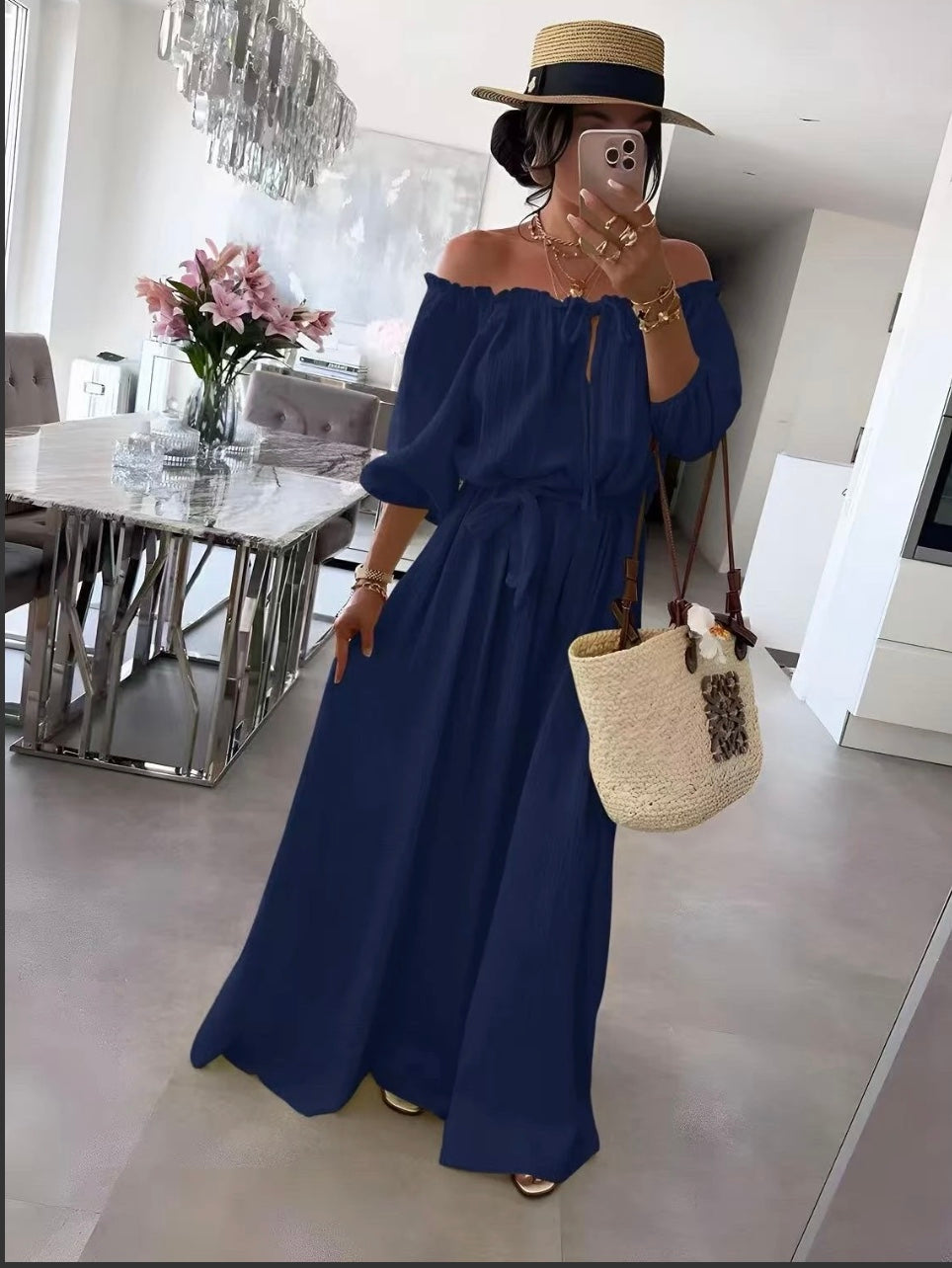 Robe longue bohème Zeina - Saphir nuit