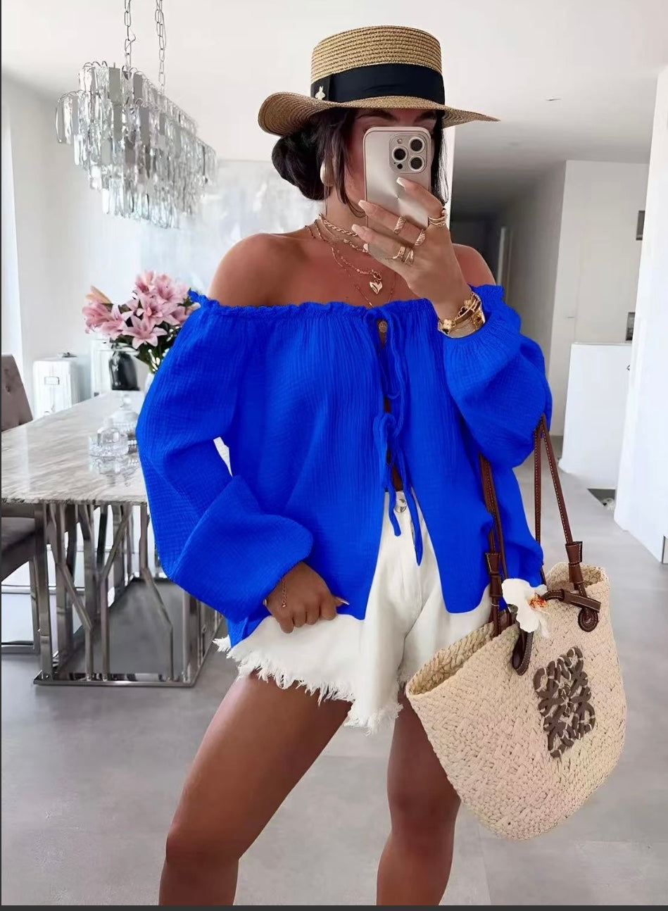 Blouse Bardot - Bleu électrique