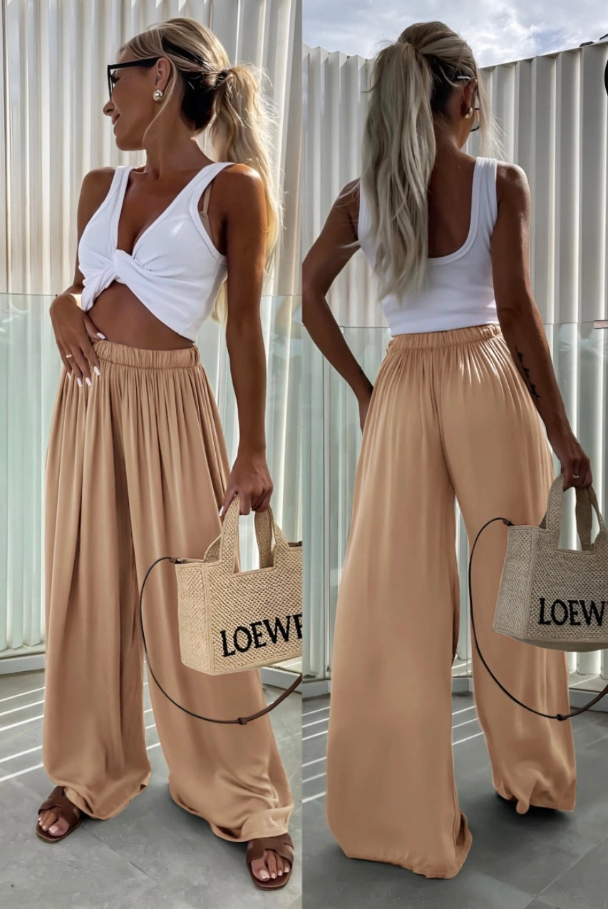 Pantalon Palma Beige doré- Fluide et Elégant