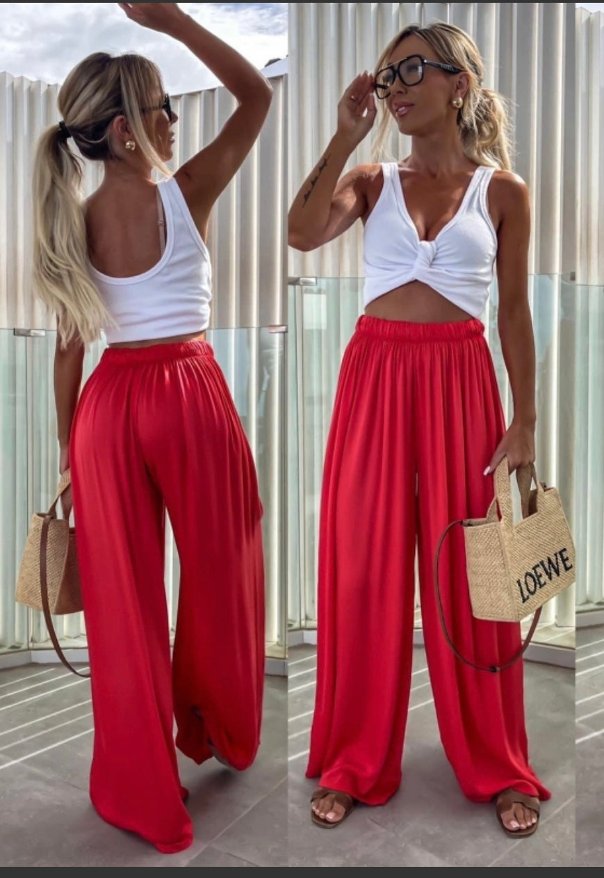 Pantalon Palma Rouge cerise - Fluide et Elégant