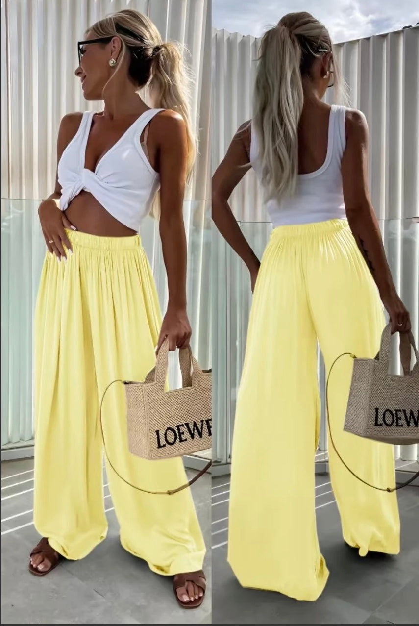Pantalon Palma -Jaune pastel -  Fluide et Elégant