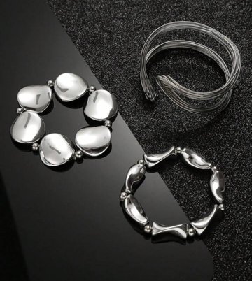 Sets Galets d'Argent -3 Bracelets Design