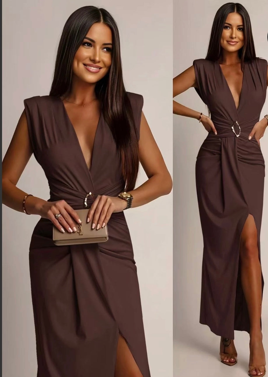 Robe Diva Sunset Chocolat Latte - Fendue & Elégante.