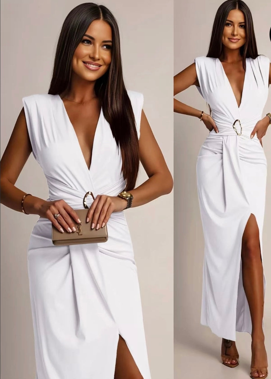 Robe Diva Sunset Blanc- Fendue & Elégante.