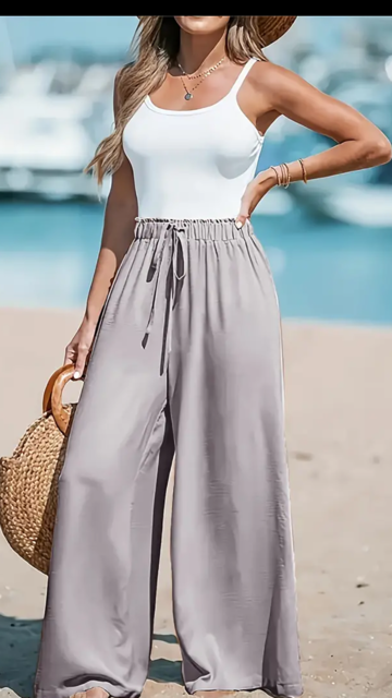 Pantalon Palazzo - Gris Perle argenté