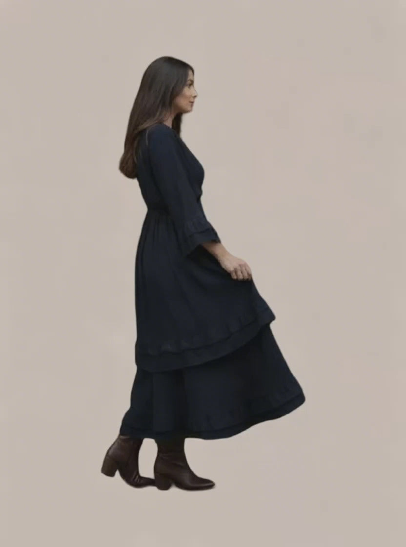 Robe longue cache-cœur Venezia – Bohème chic volantée Made in Italy