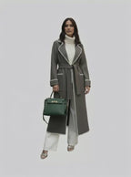 Manteau Long Laine Femme – Détails Contrastés Couture (Made in Italy)