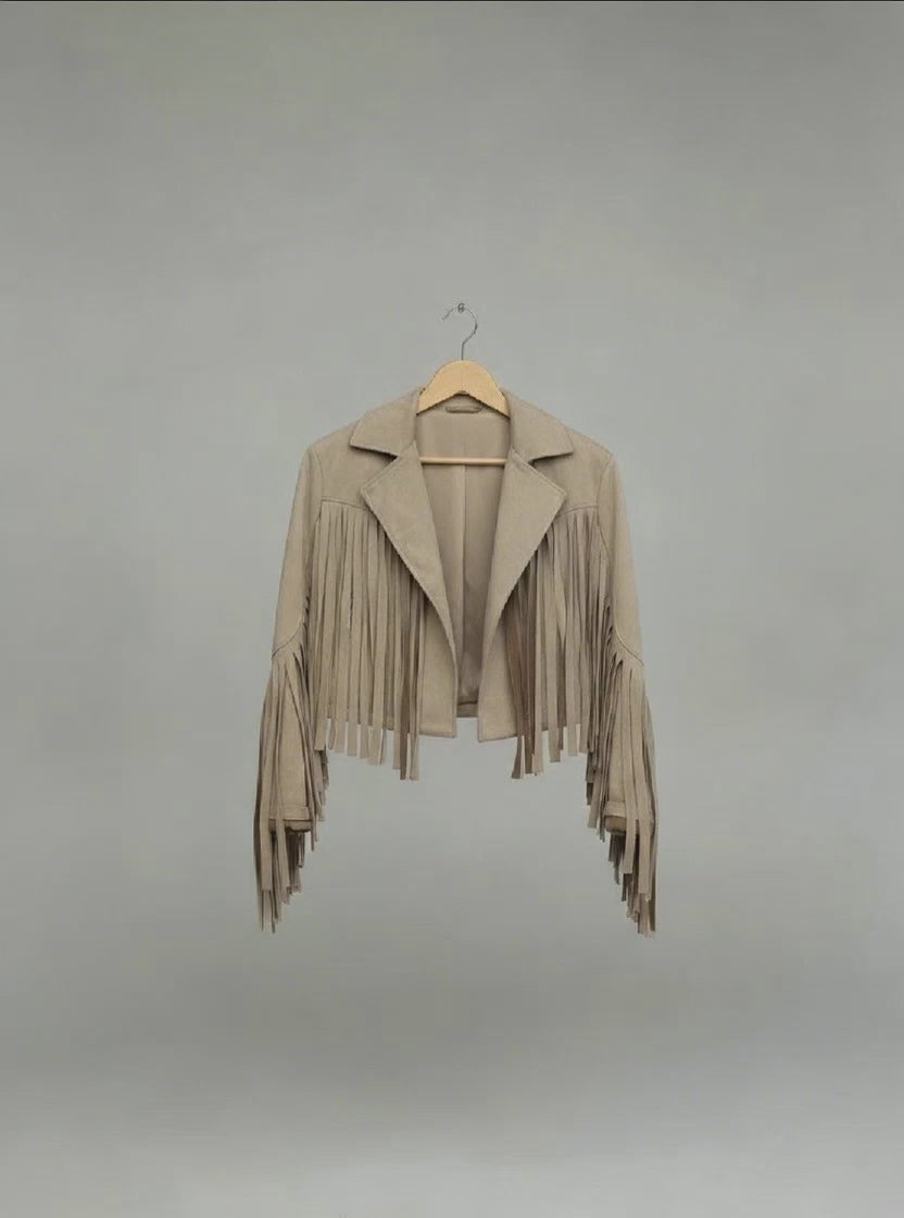 Veste Frangée Effet Suédine Femme – Made in Italy Style Bohème Chic