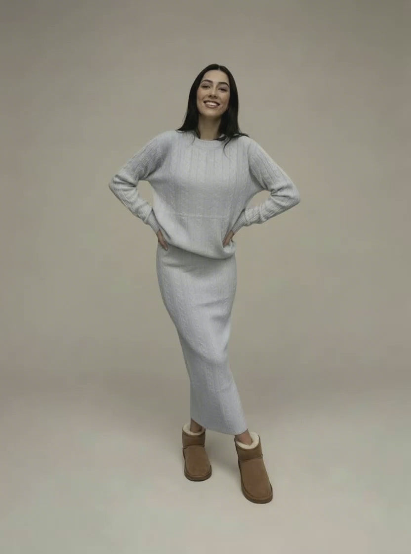 Ensemble maille Louna – Jupe longue & pull assorti – Chic et confortable
