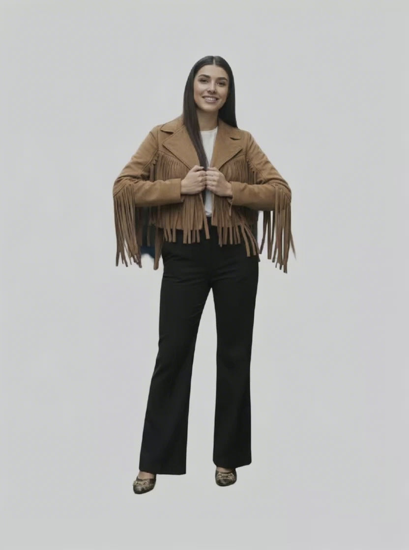 Veste Frangée Effet Suédine Femme – Made in Italy Style Bohème Chic