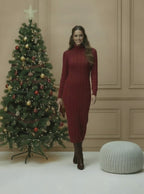 Robe Pull Longue Femme – Maille Torsadée & Col Roulé (Coupe Chic et Chaude)