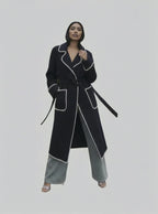 Manteau Long Laine Femme – Détails Contrastés Couture (Made in Italy)